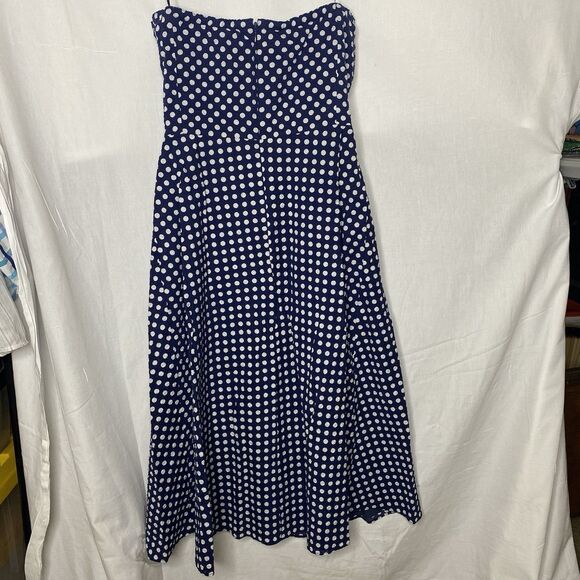 J CREW Strapless Dress Polka Dot Pinup Rockabilly Retro Midi Womens 4 Blue White - Picture 3 of 9